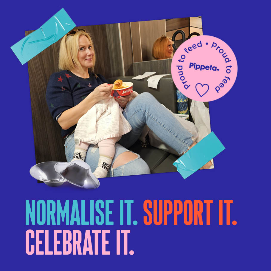 woman breastfeeding and eating in a restaurant