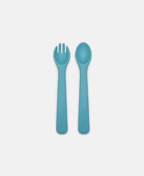 Pippeta Silicone Spoon & Fork | Aqua Blue