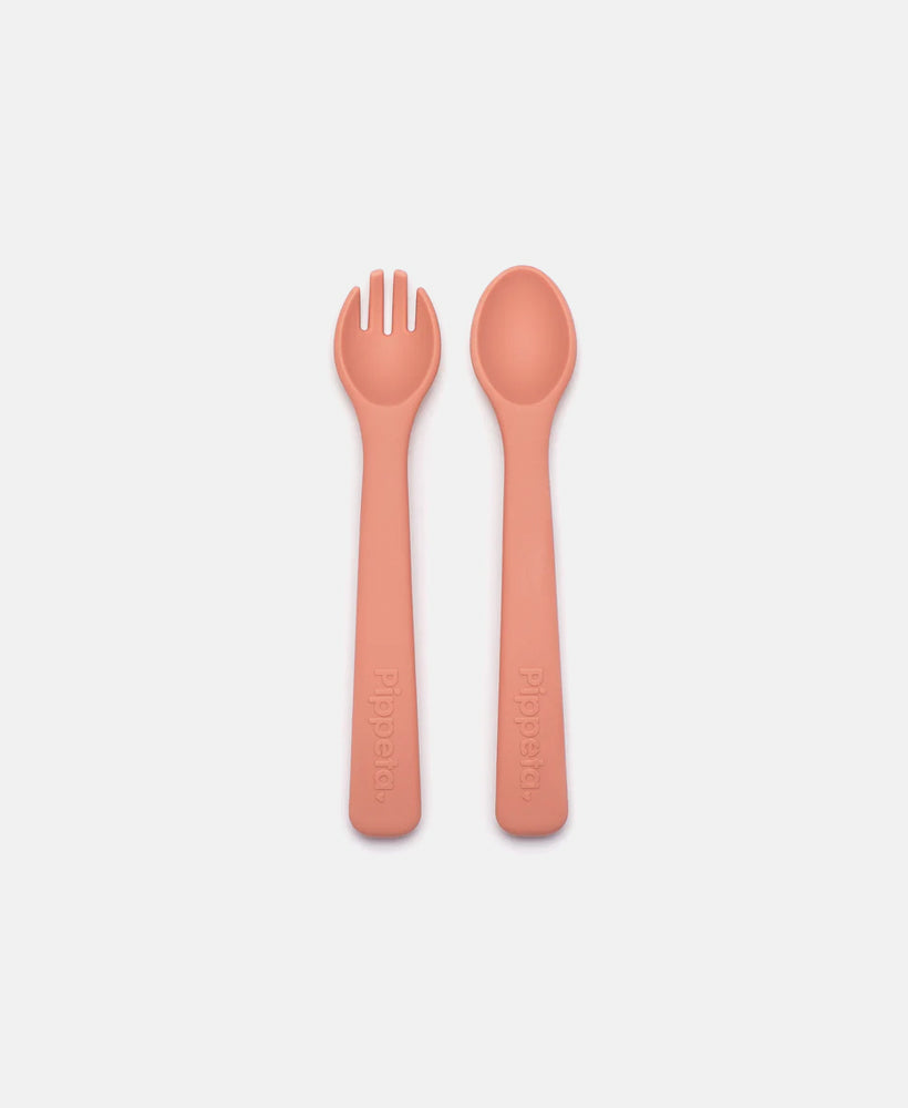 Pippeta Silicone Spoon & Fork | Coral Pink